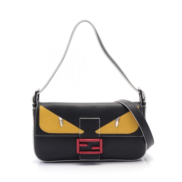 FENDI Mamma Bucket Bugs Monster Handbag leather Black Yellow Red Used Women 2way