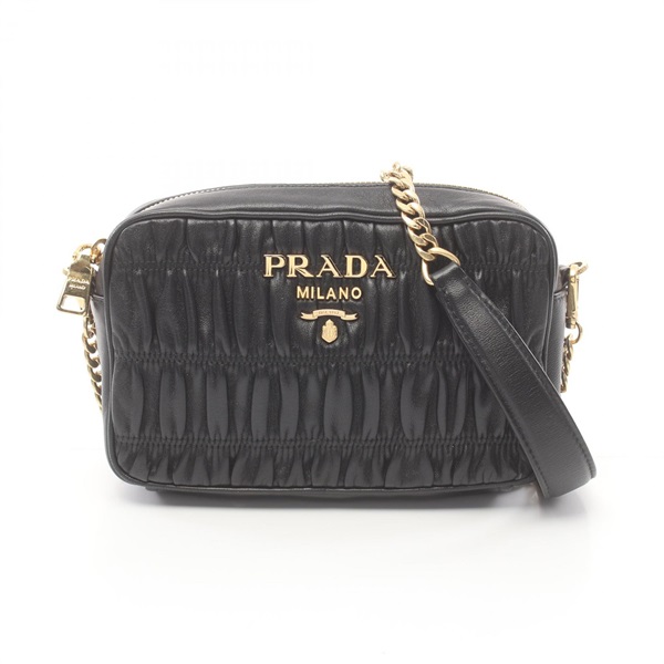 PRADA NAPPA GAUFRE chain Shoulder Bag leather Black Used Women crossbody GHW