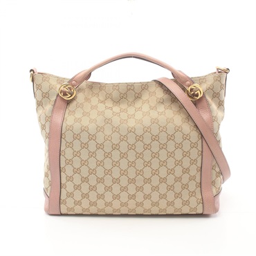 GUCCI Miss GG Canvas Handbag 323675 2way leather Beige Pink Used Women
