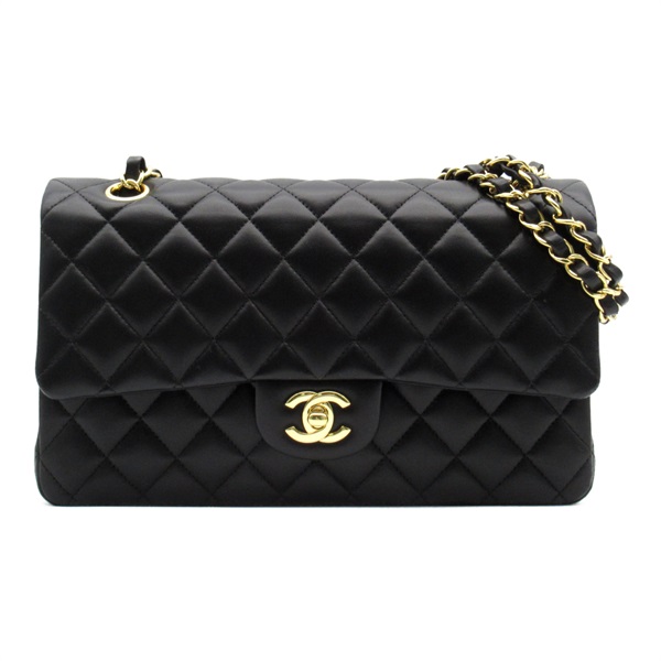 CHANEL Matelasse Double Flap Chain Shoulder Bag Lambskin Black Used GHW