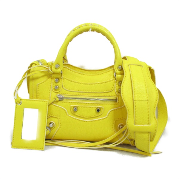 BALENCIAGA Classic Mini City Shoulder Bag 2way 300295 leather Yellow Used Women