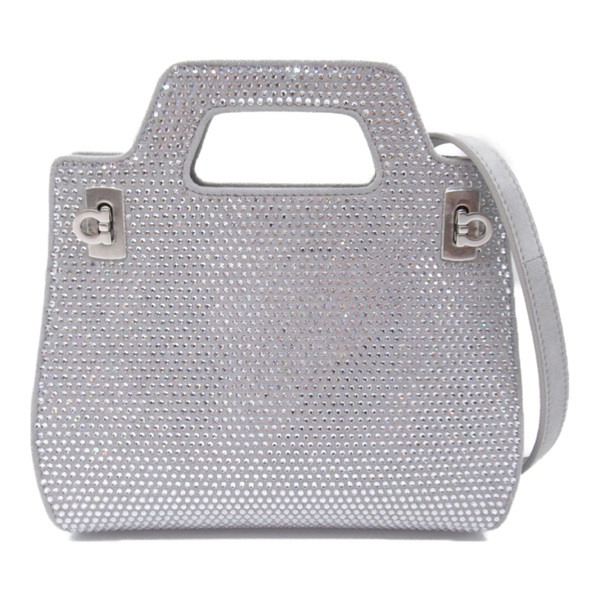 Salvatore Ferragamo Shoulder Bag 213688762817 Calfskin crystal Gray Pearl Used