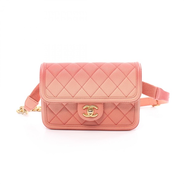 CHANEL CC Matelasse Belt bag leather Grained calfskin Pink Used Women Coco GHW