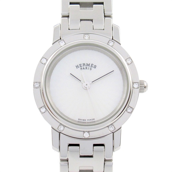 HERMES Clipper Nacre Wrist Watch CL4.230 Quartz Stainless Steel Used Women