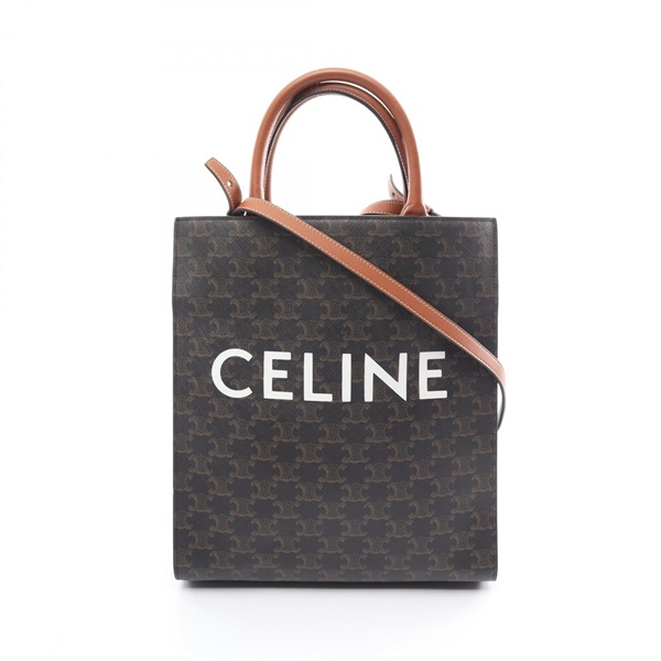 CELINE Small Vertical Cabas Triomphe Tote Bag 191542 canvas Black Brown Used