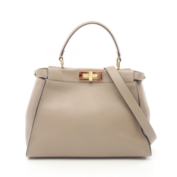 FENDI Peekaboo Regular Selleria 2way shoulder Handbag leather Beige Used Women