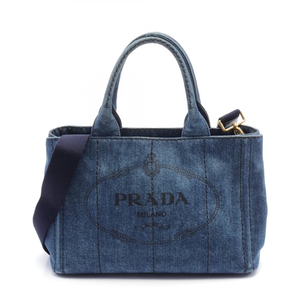 PRADA CANAPA 2way shoulder Tote Bag 1BG439 denim Navy Used Women crossbody