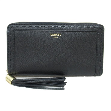 LANCEL Round long wallet Purse A1011110 leather Black NEW Women