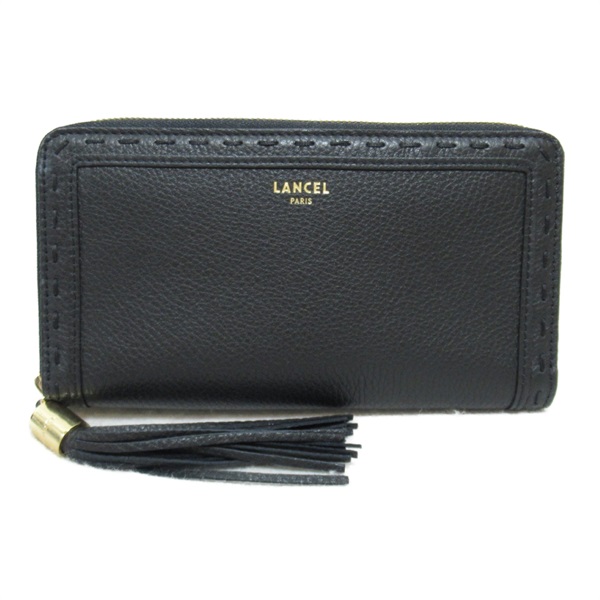 LANCEL around zipper long wallet purse tassel A1011110 leather Black