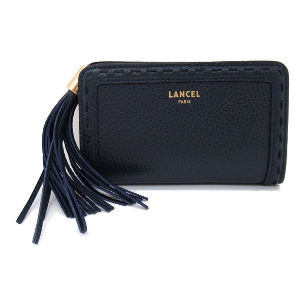 LANCEL L-shaped zipper long wallet purse tassel A1113680 leather Navy