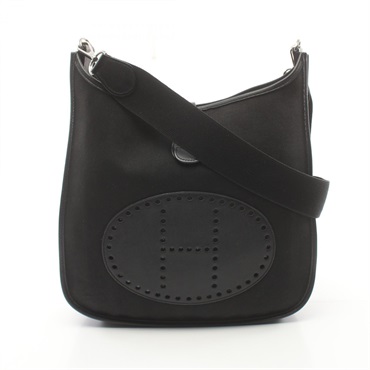 HERMES Evelyne Deux GM Shoulder Bag J Toile Chevrons leather Black Used SHW