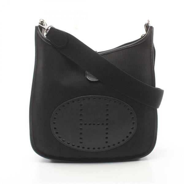 HERMES Evelyne Deux GM Shoulder Bag J Toile Chevrons leather Black Used SHW