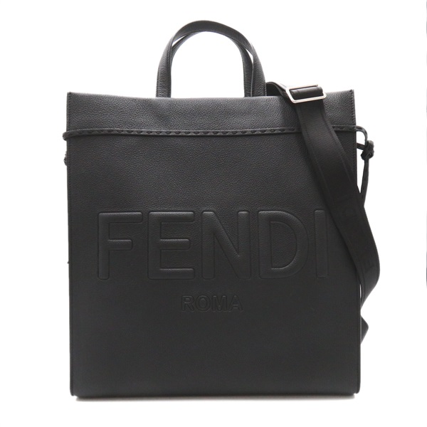 FENDI 2-way tote shouler crossbody Bag 7VA583 leather Black Used