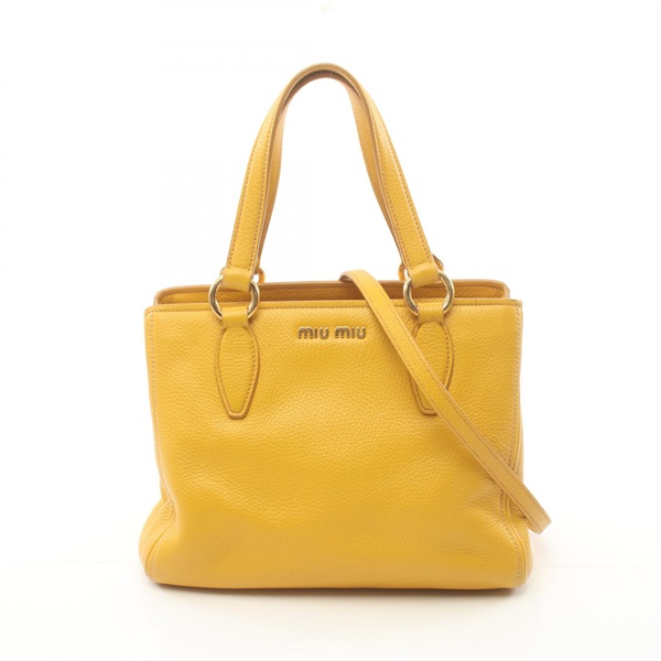 Miu Miu VITELLO CARIBU Handbag 2way shoulder RN0757 leather Yellow Used Women