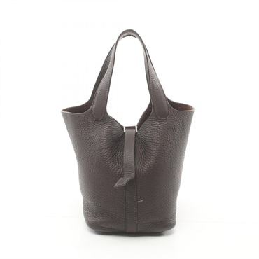 HERMES PicotinPM Handbag 056289CK Clemence leather Brown Cafe Used Women H SHW