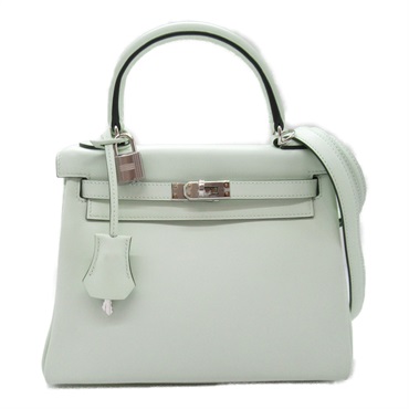 HERMES Kelly 25 Hand bag U Inside stitched 047654CK Swift Pastel Green SHW Used