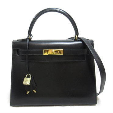 HERMES Kelly 28 Outside Stitched Hand shoulder 2way bag Box calf Black GHW Used