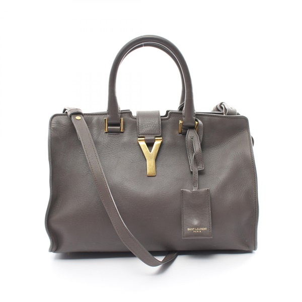 YVES SAINT LAURENT Petit cabas Y Line 2way Handbag leather Gray Used Women