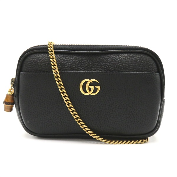 GUCCI Chain Shoulder Bag 772778AABXM1000 leather Bambou Black NEW Women GHW