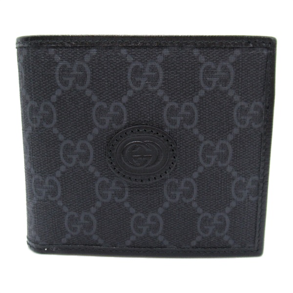 GUCCI bifold compact wallet purse 67300092TCN1000 GG Supreme Canvas Black