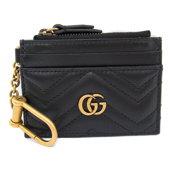 GUCCI Card Case holder key chain 627064DTDHT1000 quilted leathe Black