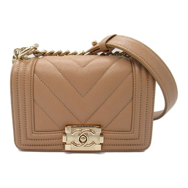 CHANEL Boy Chanel V-stitch Chain Shoulder crossbody Bag Caviar Skin Beige GHW