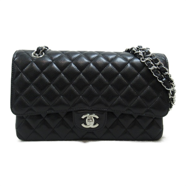 CHANEL Matelasse Double Flap Chain Shoulder crossbody Bag Caviar Skin Black SHW
