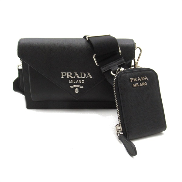 PRADA Shoulder Bag crossbody 1BP0202EVUF0002 Safiano leather Black NEW unisex