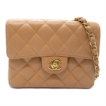 CHANEL Mini Matelasse Chain Shoulder crossbody Bag A01115 Caviar Skin Beige GHW