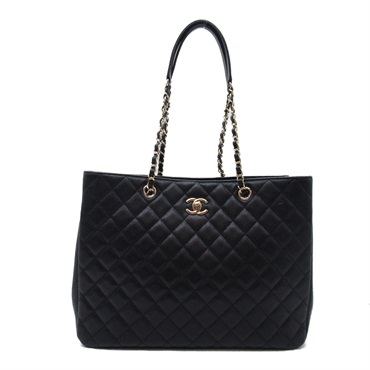 CHANEL chain tote shoulder bag A91046 Caviar Skin Black SHW Used