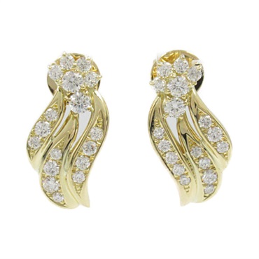 JEWELRY Diamond Pierced earrings K18 YG Yellow Gold Clear Used