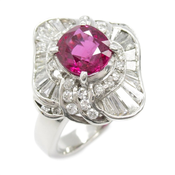 JEWELRY Ruby Diamond Ring Pt900 Platinum Red Used women US size 6.25