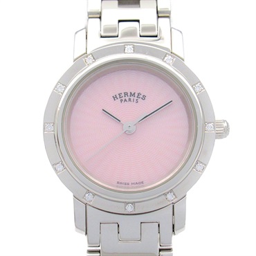 HERMES Clipper Nacre Wrist Watch CL4.230 Quartz Stainless Steel Used Women