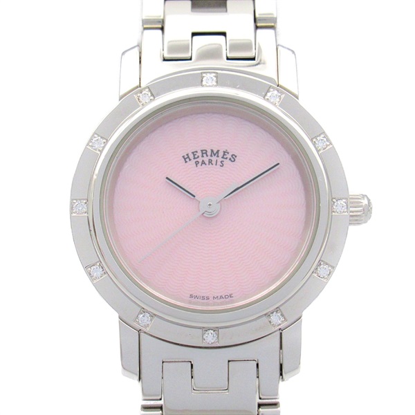 HERMES Clipper Nacre Wrist Watch CL4.230 Quartz Stainless Steel Used Women