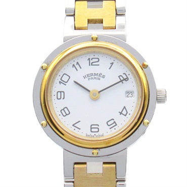 HERMES Clipper Wrist Watch CL2.440 Quartz Gold Plated Stainless Steel Used Women