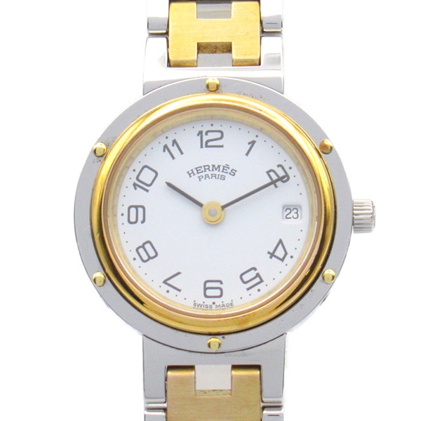 HERMES Clipper Wrist Watch CL2.440 Quartz Gold Plated Stainless Steel Used Women