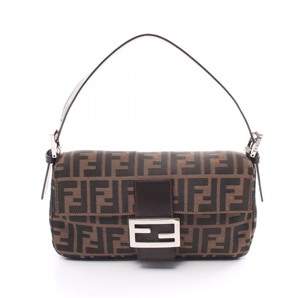 FENDI Mamma bucket Zucca Handbag canvas leather Brown Used Women