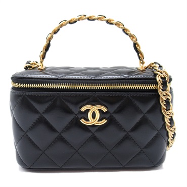 CHANEL Chain vanity crossbody shoulder bag Calfskin Black Used GHW