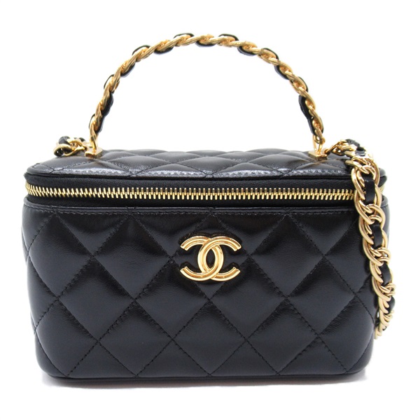 CHANEL Chain vanity crossbody shoulder bag Calfskin Black Used GHW