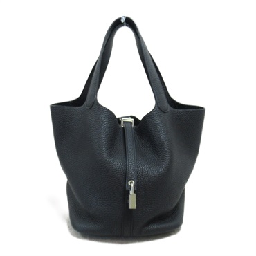 HERMES Picotin Lock MM Hand bag A 060991CK Taurillon Clemence Black Used SHW