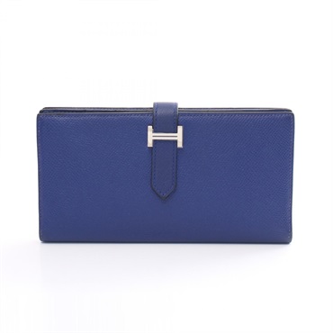 HERMES Bearn souffle Bifold long wallet Epsom leather Blue electric Used Women R