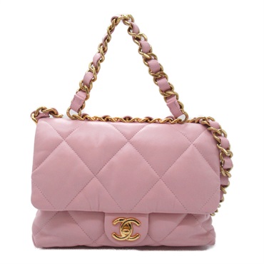 CHANEL Chain Shoulder crossbody Bag Calfskin Pink Used GHW