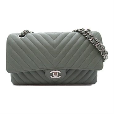 CHANEL V-stitch Chain Shoulder hand Bag Caviar Skin Khaki Used SHW