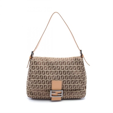 FENDI Mamma bucket Zucchino Shoulder Bag canvas leather Beige Brown Used