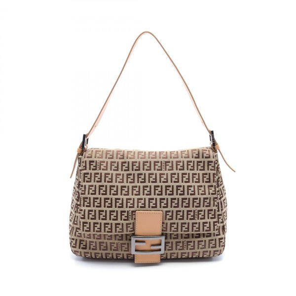 FENDI Mamma bucket Zucchino Shoulder Bag canvas leather Beige Brown Used