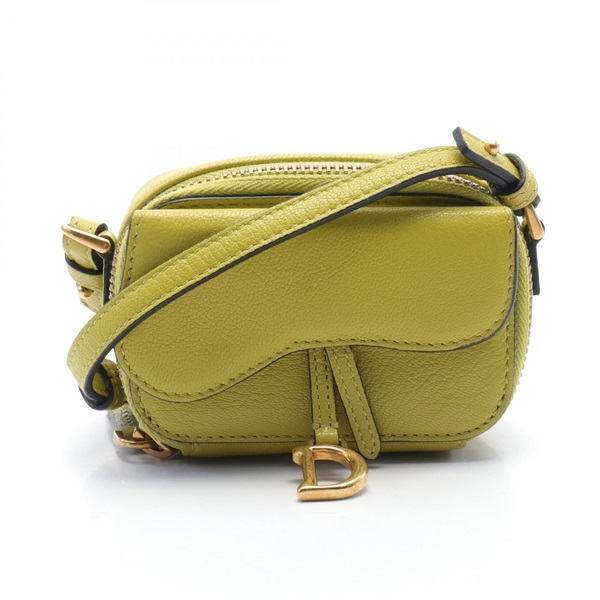 Christian Dior SADDLE pouch Shoulder Bag leather Green Used Women crossbody GHW