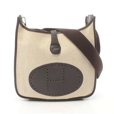 HERMES Evelyne 2 GM Shoulder Bag I Toile H leather Brown Beige SHW Used