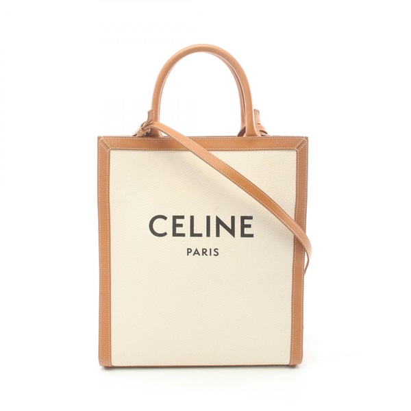 CELINE Small Vertical Cabas Tote Bag 192082BNZ canvas leather White Brown Used