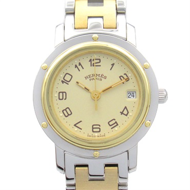HERMES Clipper Wrist Watch CL4.220 Quartz Stainless Steel Used Women
