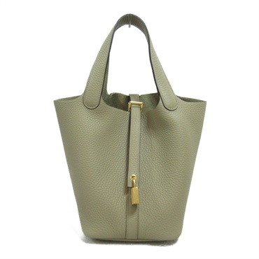 HERMES Picotin Lock PM Beige Marfa Handbag 056289CC Clemence leather Used W GHW